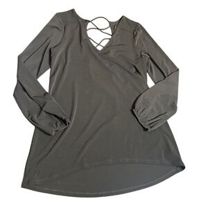 Express Black Long Sleeve Lattice Back V Neck High Low Tunic Top S